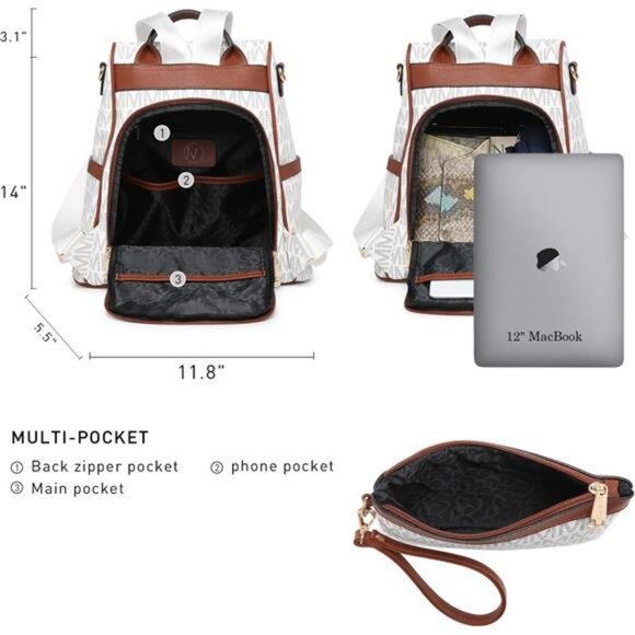 Women Fashion Backpack Purse Multi Pockets Signature Anti-Theft Rucksack Travel main image 7